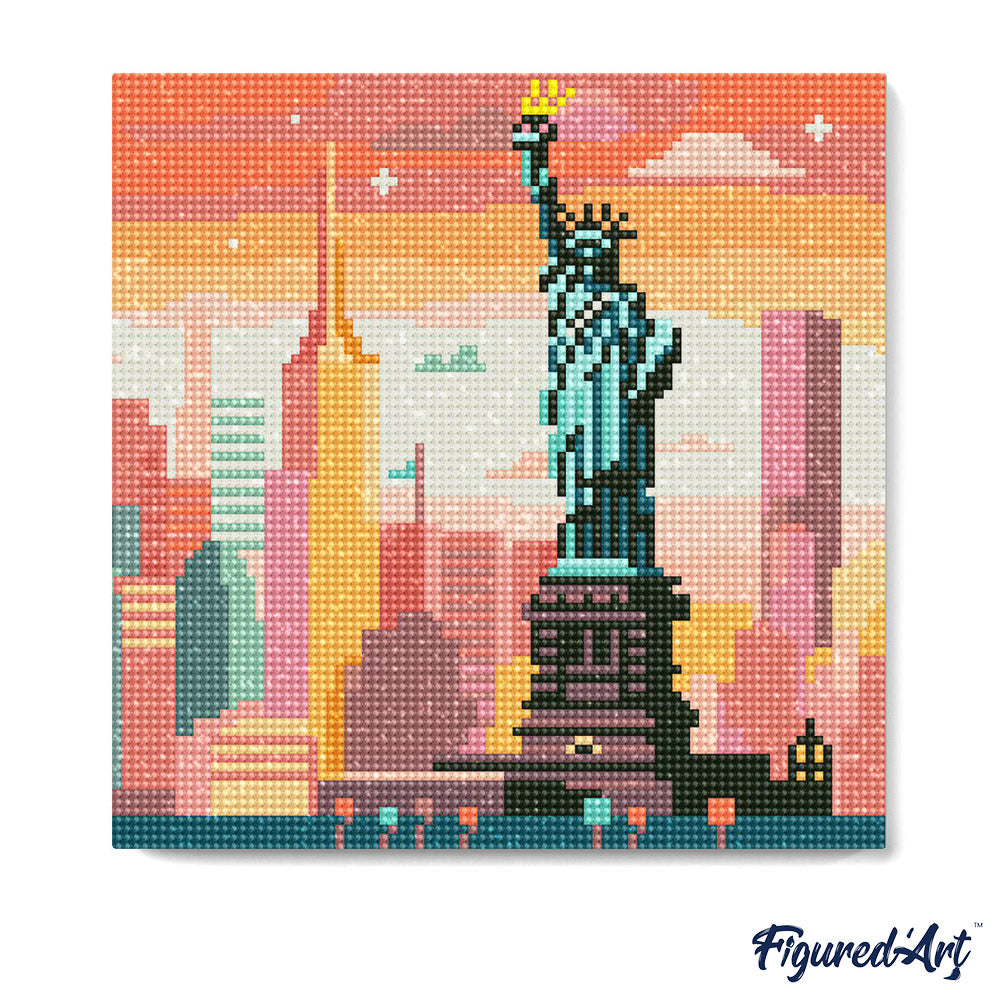 Mini Diamond Painting 25 x 25 cm ohne Keilrahmen Helle New Yorker Skyline - Kidis Art