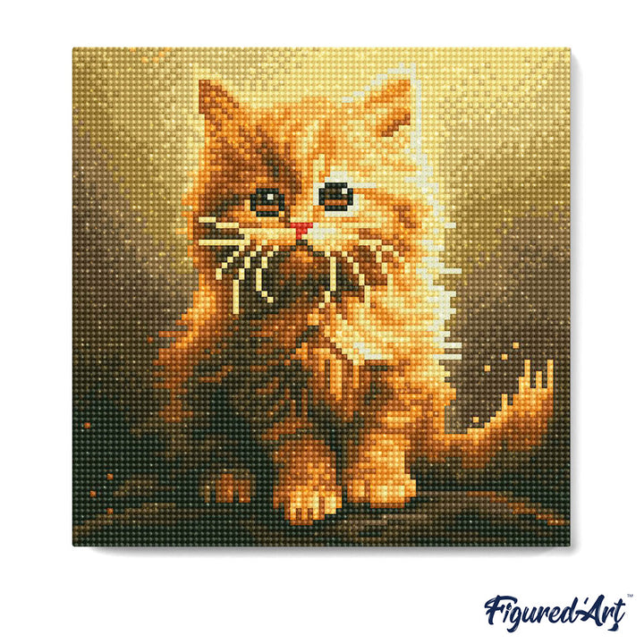 Mini Diamond Painting 25 x 25 cm ohne Keilrahmen Flauschiges Oranges Kätzchen - Kidis Art