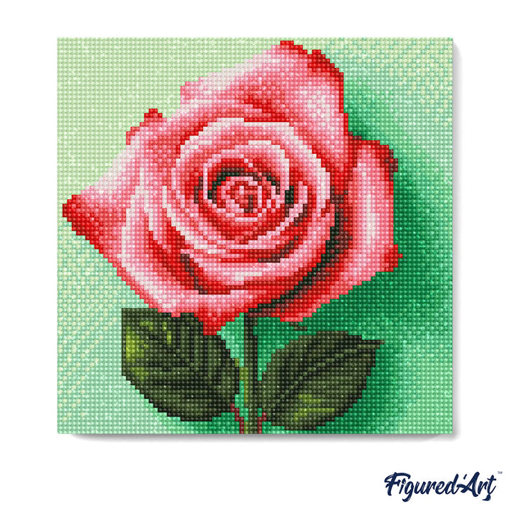 Mini Diamond Painting 25 x 25 cm ohne Keilrahmen Atemberaubende Rosa Rose - Kidis Art