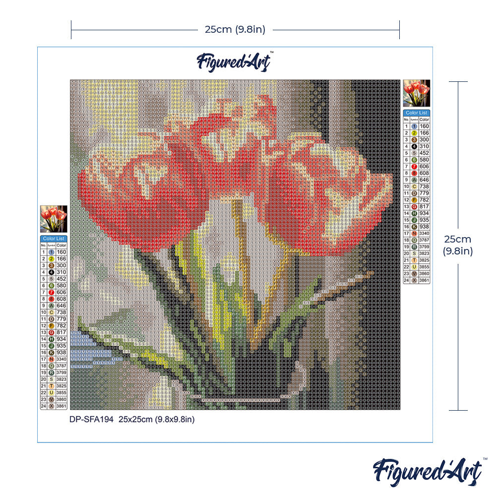 Mini Diamond Painting 25 x 25 cm ohne Keilrahmen Pfirsichfarbene Tulpen - Kidis Art