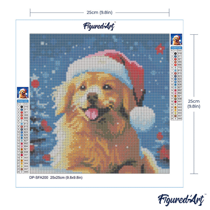 Mini Diamond Painting 25 x 25 cm ohne Keilrahmen Hund im Schnee zu Weihnachten - Kidis Art