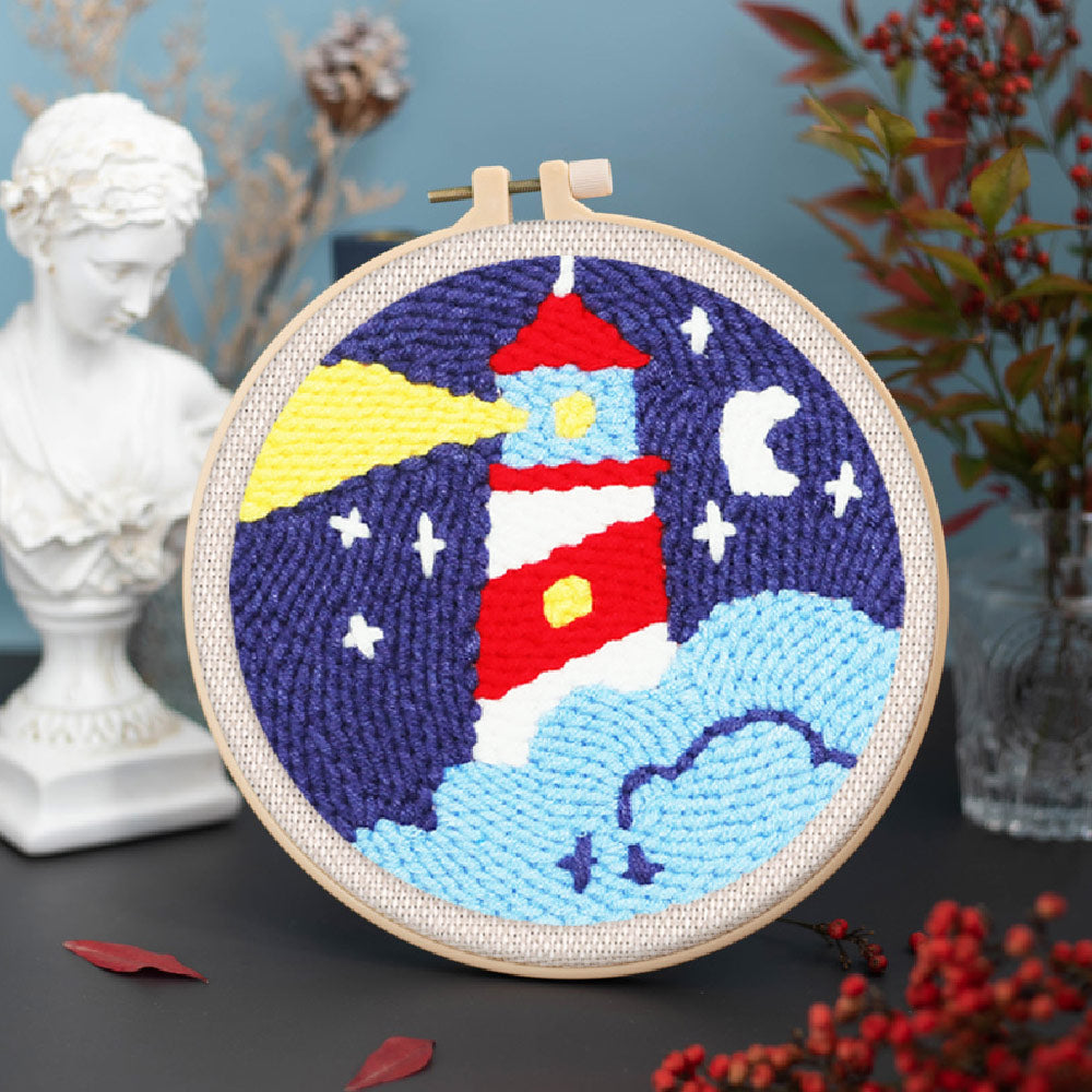 Punch Needle 20x20 Leuchtturm und Sternennacht - Kidis Art