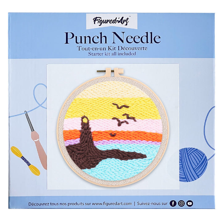 Punch Needle 20x20 Leuchtturm und Sonnenuntergang - Kidis Art