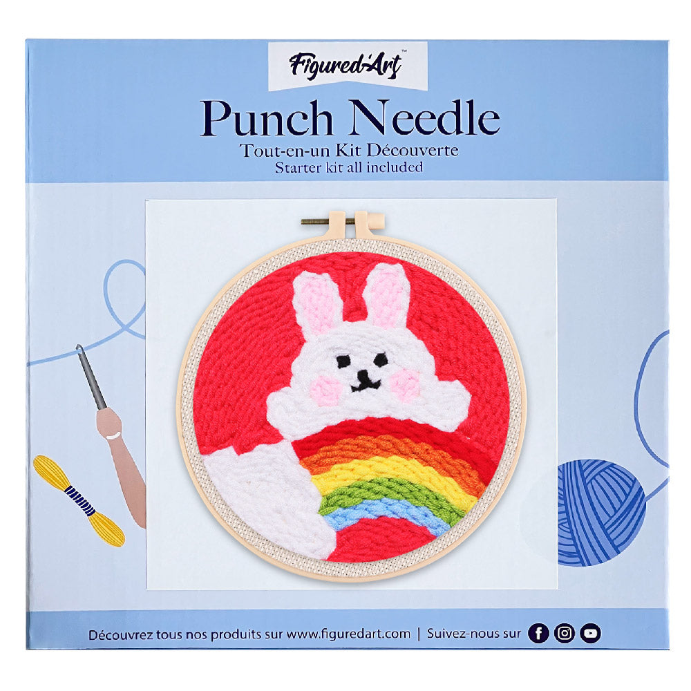 Punch Needle 20x20 Hase und Regenbogen - Kidis Art