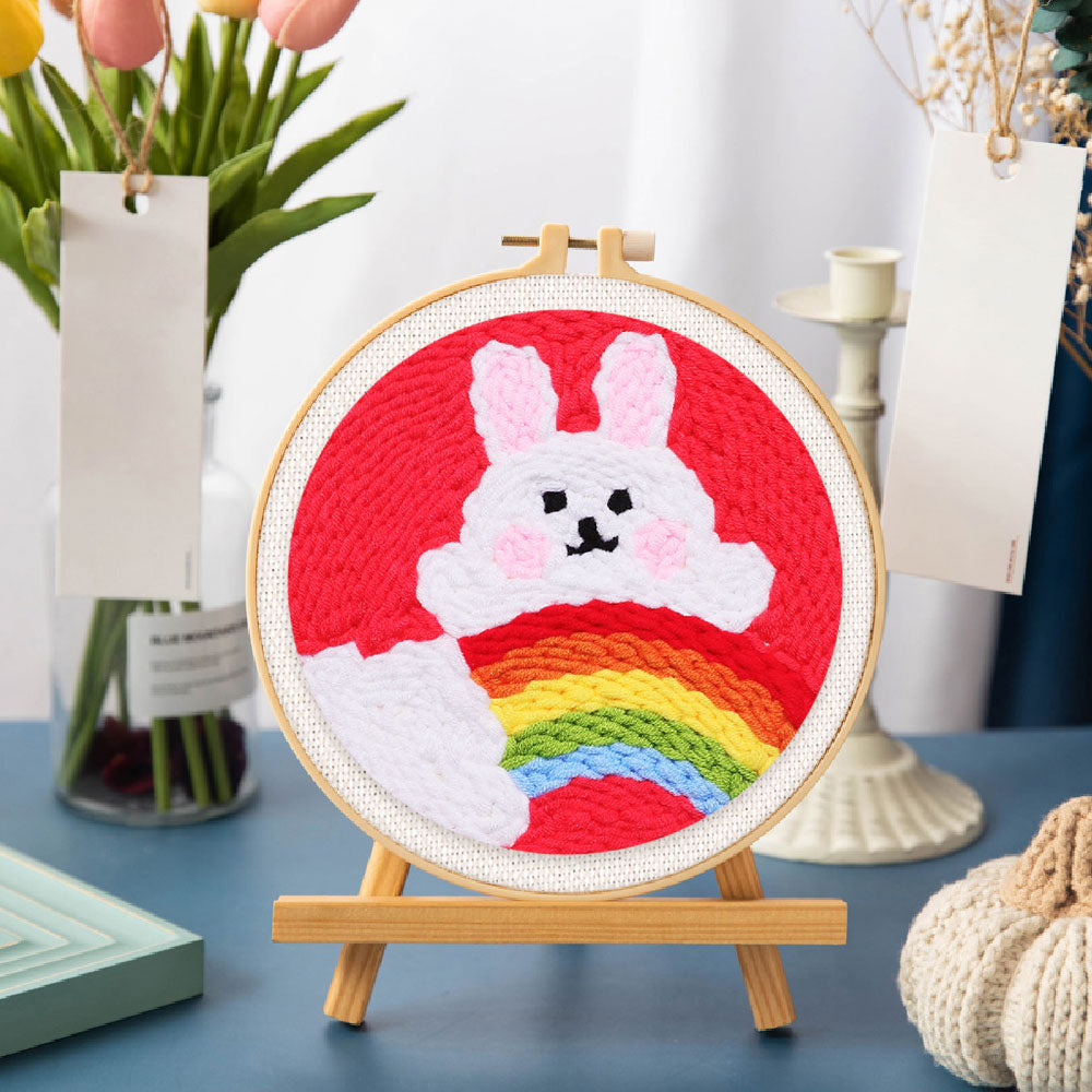 Punch Needle 20x20 Hase und Regenbogen - Kidis Art