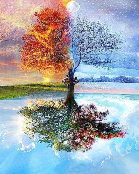 Kreuzstich 32x40cm – Baum in vier Jahreszeiten - Kidis Art