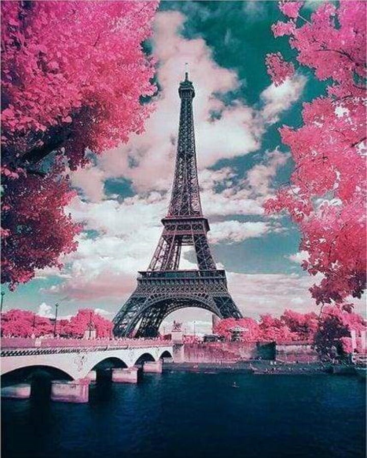 Kreuzstich 32x40cm – Eiffelturm und Blumen - Kidis Art