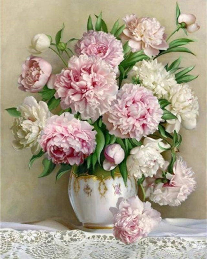 Kreuzstich 32x40cm – Pfingstrosen Blumenstrauss - Kidis Art