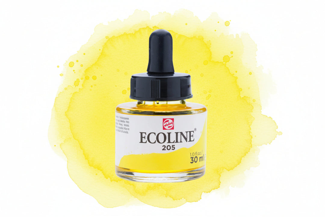 Ecoline Flüssige Wasserfarbe Flasche 30 ml Zitronengelb (Primär) 205 - Kidis Art
