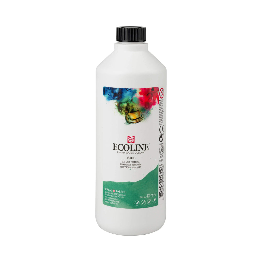 Ecoline Flüssige Wasserfarbe Flasche 490 ml Dunkelgrün 602 - Kidis Art