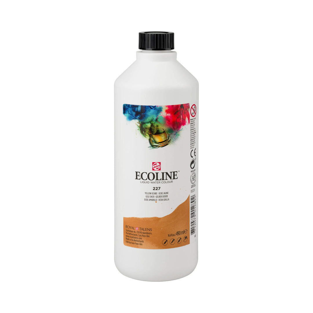 Ecoline Flüssige Wasserfarbe Flasche 490 ml Gelber Ocker 227 - Kidis Art