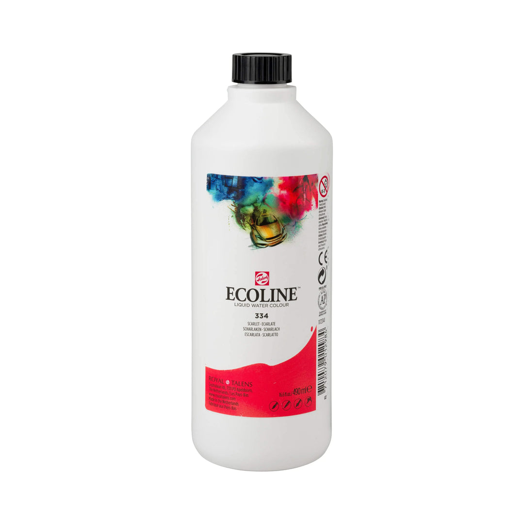 Ecoline Flüssige Wasserfarbe Flasche 490 ml Scharlach 334 - Kidis Art