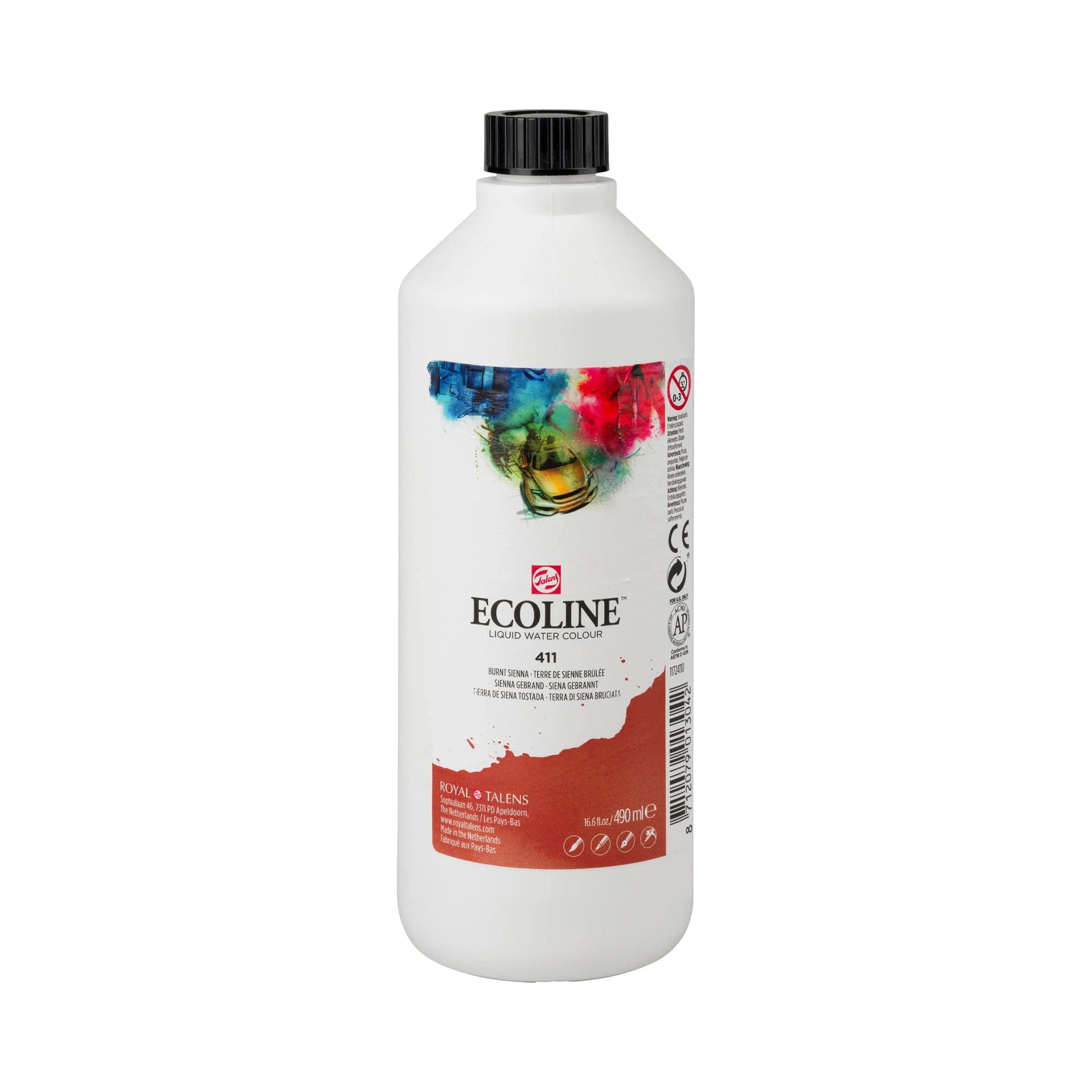 Ecoline Flüssige Wasserfarbe Flasche 490 ml Siena Gebrannt 411 - Kidis Art