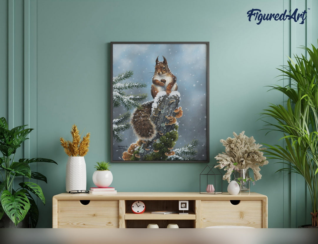 Malen nach Zahlen 40x50cm ohne Keilrahmen Figured’Art Thronendes Eichhörnchen - Kidis Art