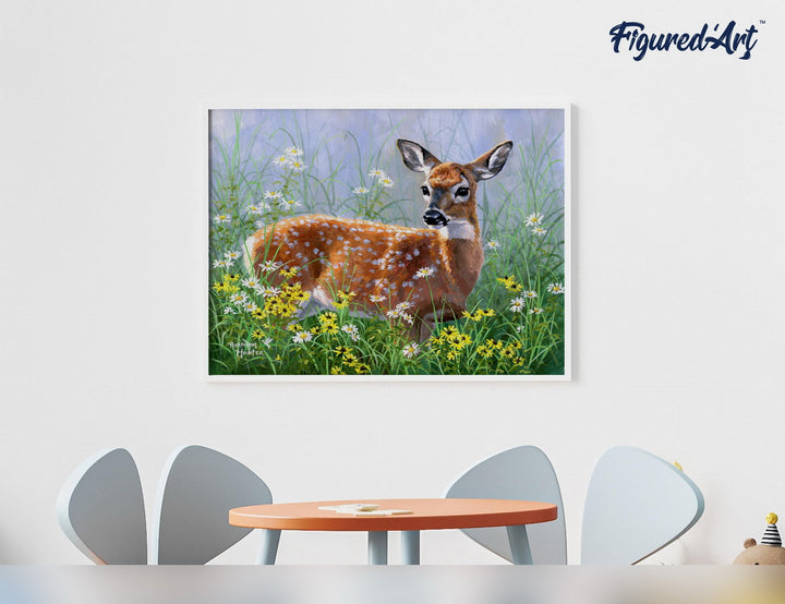 Malen nach Zahlen 40x50cm auf Keilrahmen gespannt Figured’Art Reh auf der Wiese - Kidis Art