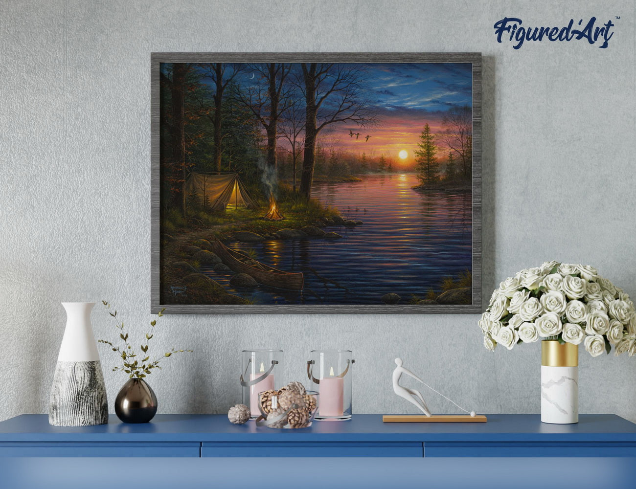 Malen nach Zahlen 40x50cm ohne Keilrahmen Figured’Art Zelten am Fluss - Kidis Art
