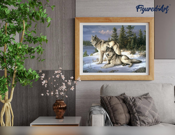 Malen nach Zahlen 40x50cm ohne Keilrahmen Figured’Art Wolfspaar - Kidis Art
