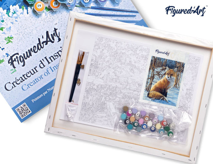 Malen nach Zahlen 40x50cm auf Keilrahmen gespannt Figured’Art Fuchs im Schnee - Kidis Art
