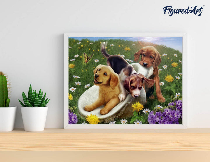 Malen nach Zahlen 40x50cm ohne Keilrahmen Figured’Art Spielende Hunde - Kidis Art