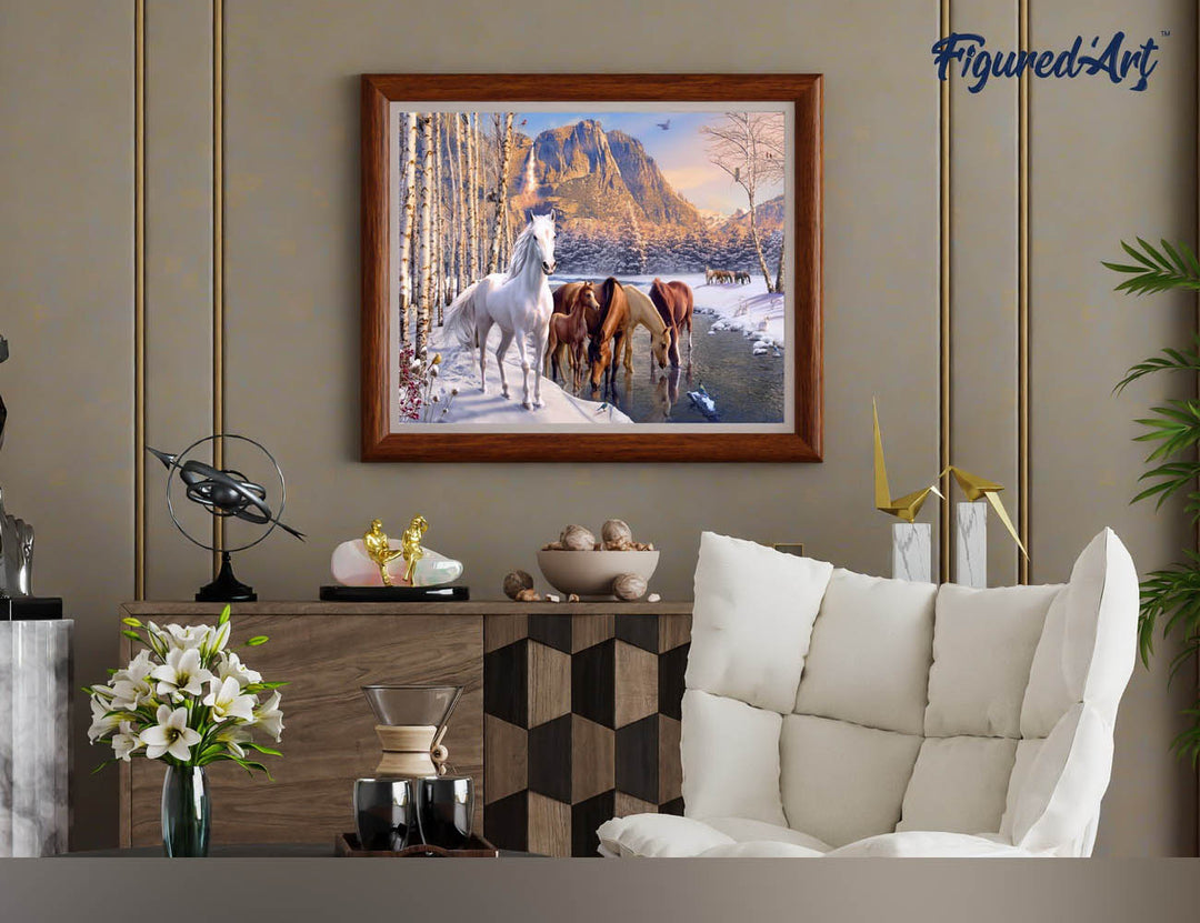 Malen nach Zahlen 40x50cm ohne Keilrahmen Figured’Art Pferde im Winter - Kidis Art