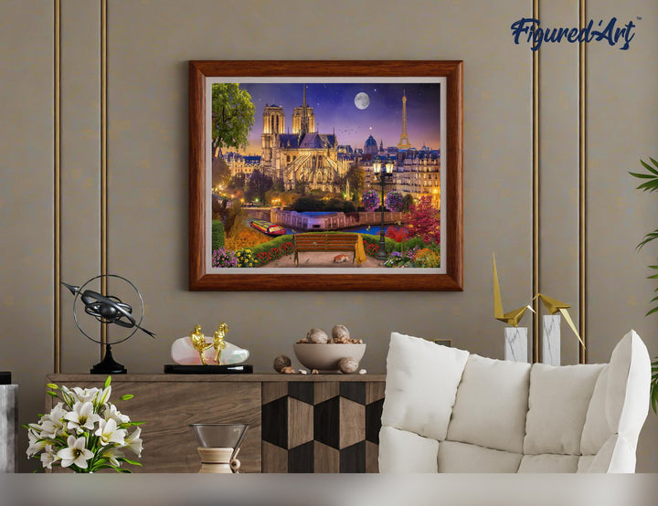 Malen nach Zahlen 40x50cm ohne Keilrahmen Figured’Art Notre Dame unter den Sternen - Kidis Art