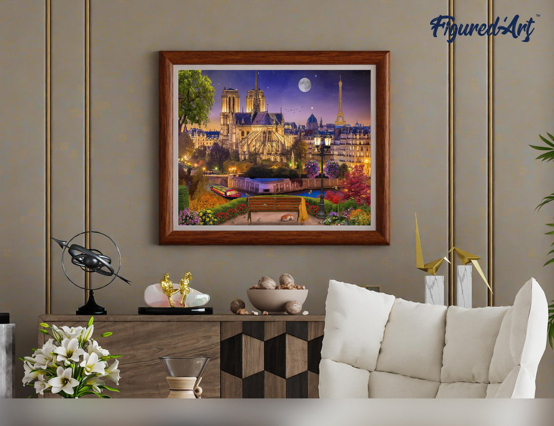 Malen nach Zahlen 40x50cm auf Keilrahmen gespannt Figured’Art Notre Dame unter den Sternen - Kidis Art