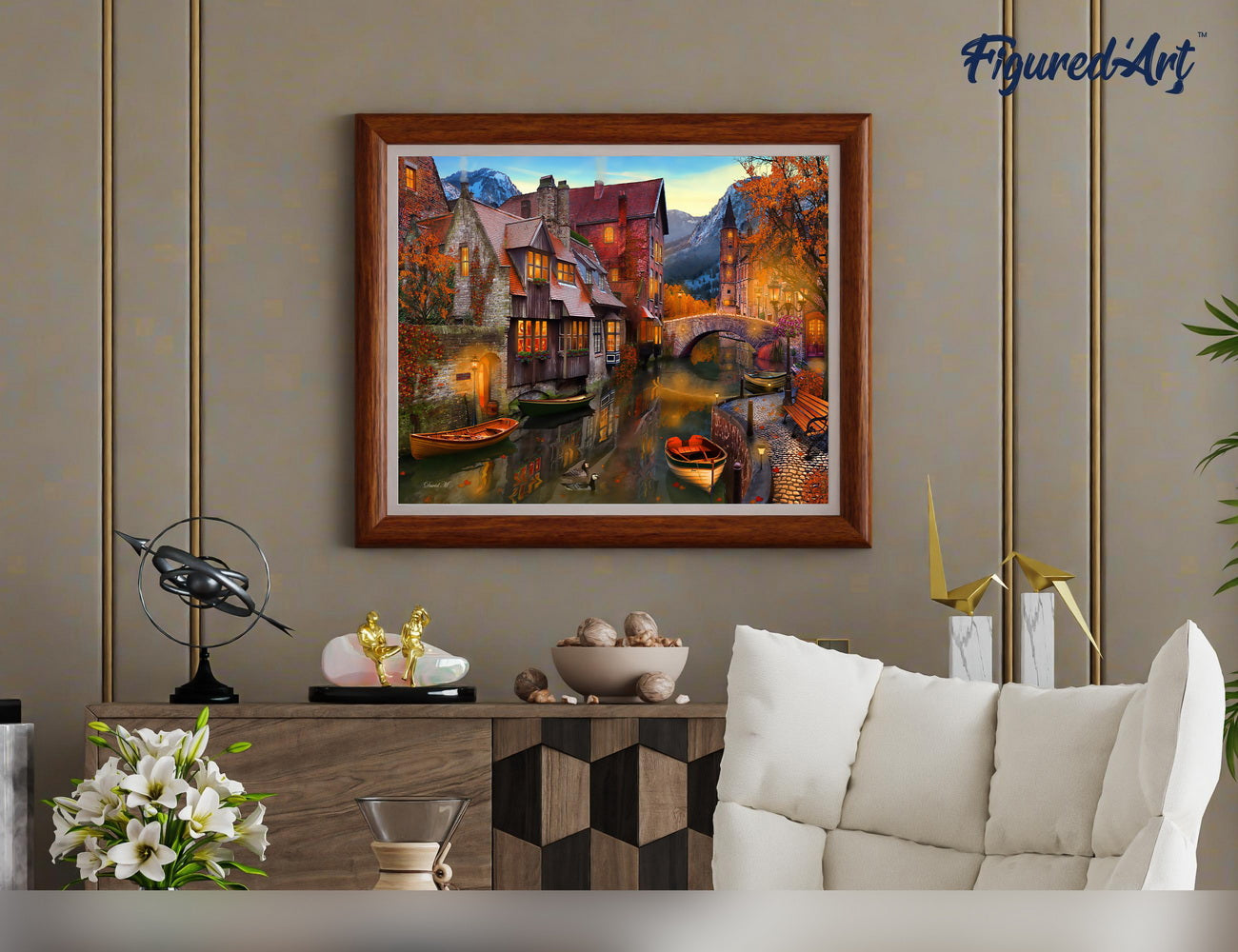 Malen nach Zahlen 40x50cm auf Keilrahmen gespannt Figured’Art Kanal im Herbst - Kidis Art