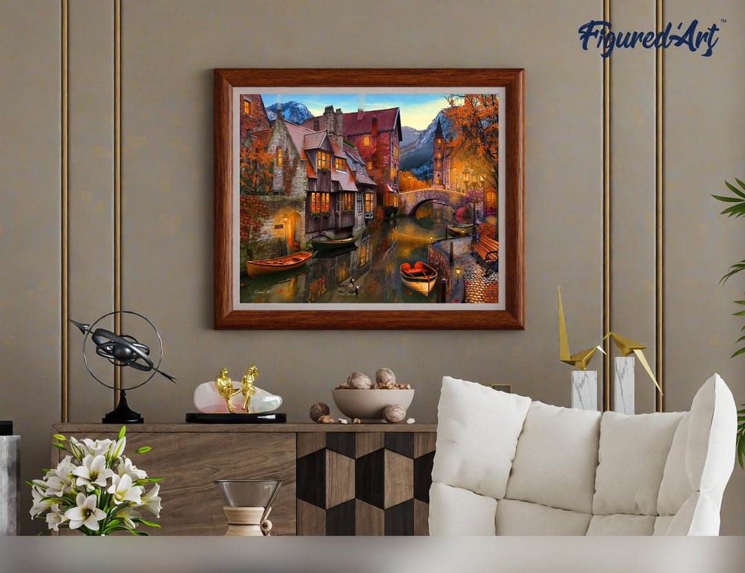 Malen nach Zahlen 40x50cm ohne Keilrahmen Figured’Art Kanal im Herbst - Kidis Art