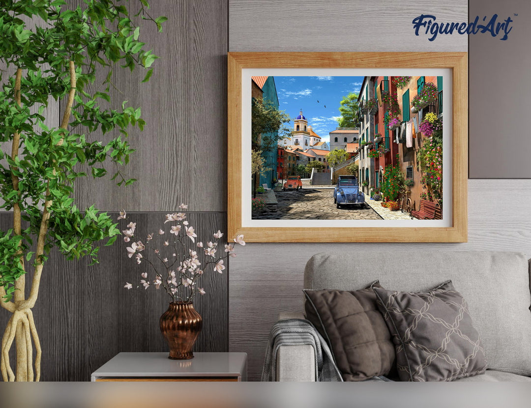 Malen nach Zahlen 40x50cm ohne Keilrahmen Figured’Art Gasse mit 2CV - Kidis Art