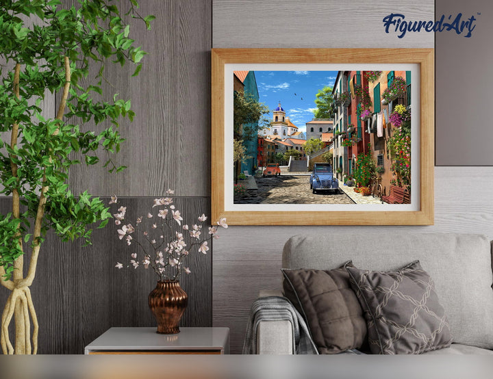 Malen nach Zahlen 40x50cm ohne Keilrahmen Figured’Art Gasse mit 2CV - Kidis Art