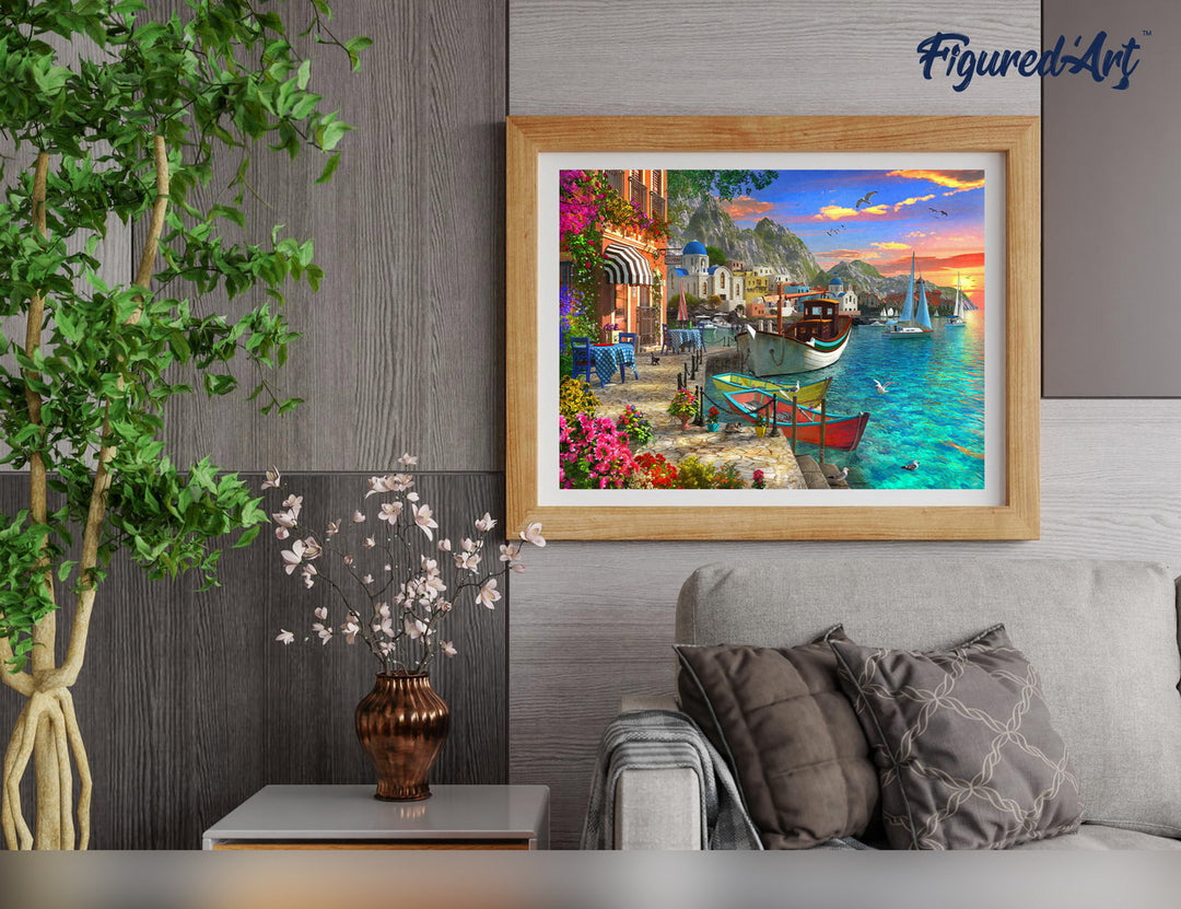 Malen nach Zahlen 40x50cm auf Keilrahmen gespannt Figured’Art Kleiner Hafen - Kidis Art