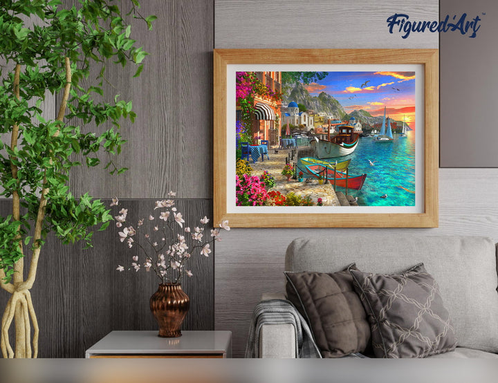 Malen nach Zahlen 40x50cm ohne Keilrahmen Figured’Art Kleiner Hafen - Kidis Art