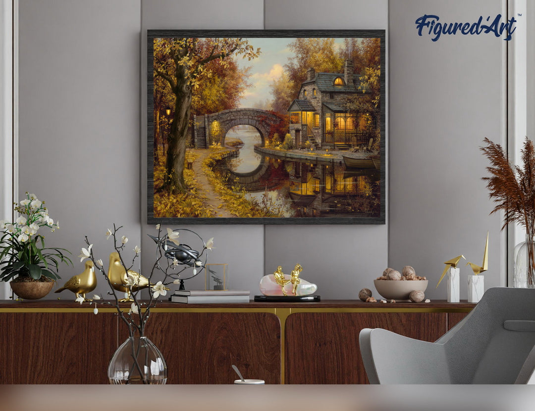 Malen nach Zahlen 40x50cm ohne Keilrahmen Figured’Art Landhaus im Herbst - Kidis Art