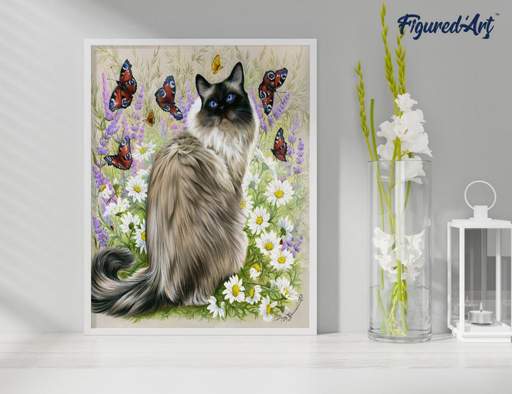 Malen nach Zahlen 40x50cm ohne Keilrahmen Figured’Art Katze und Schmetterlinge - Kidis Art