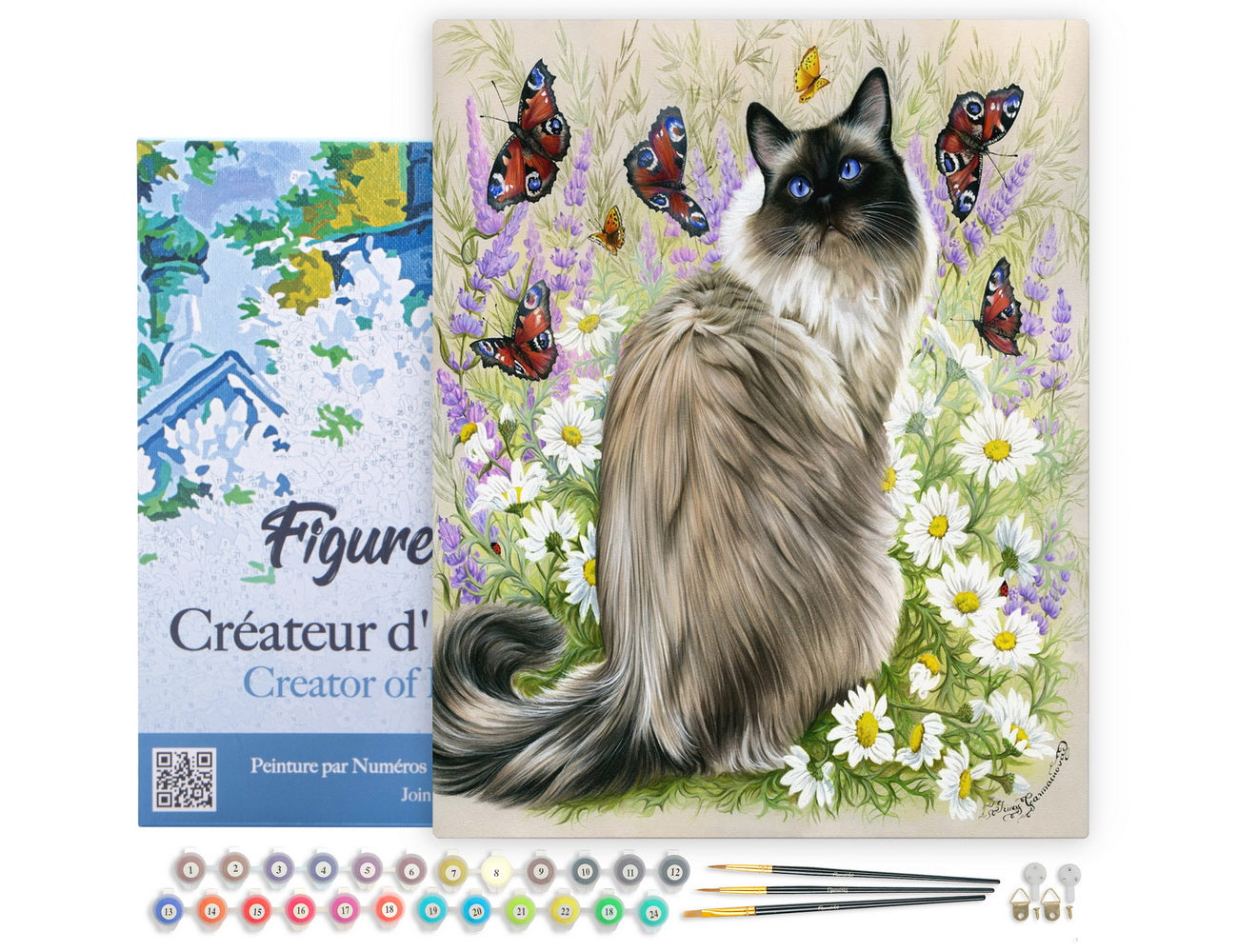 Figured'Art Malen Nach Zahlen 40x50 cm Keilrahmen Katze Und Schmetterlinge Komplett-Set - Kidis Art