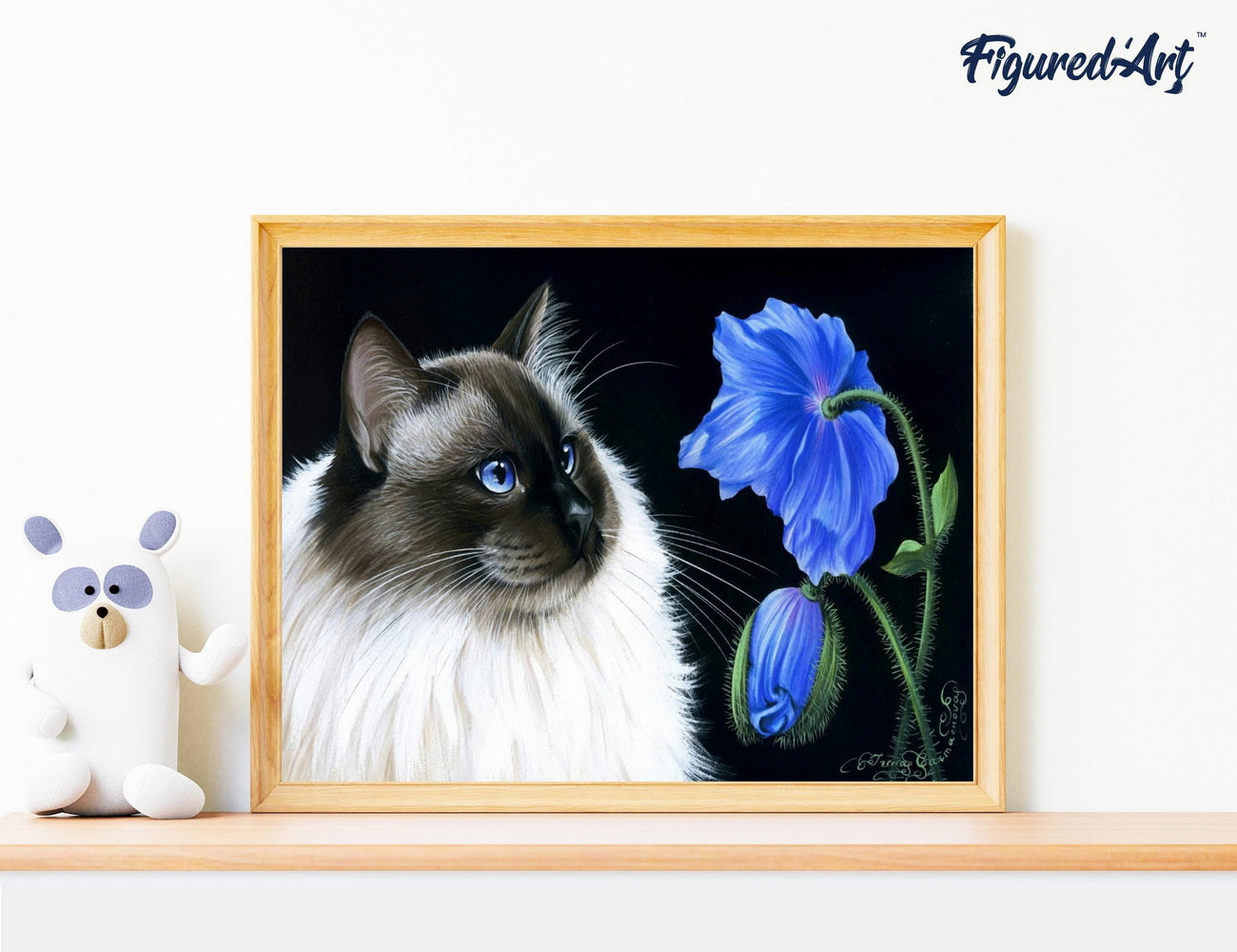 Malen nach Zahlen 40x50cm auf Keilrahmen gespannt Figured’Art Katze und Blume - Kidis Art