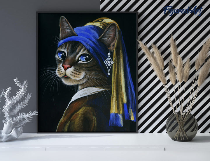 Malen nach Zahlen 40x50cm auf Keilrahmen gespannt Figured’Art Das Kätzchen mit dem Perlenohrgehänge - Kidis Art