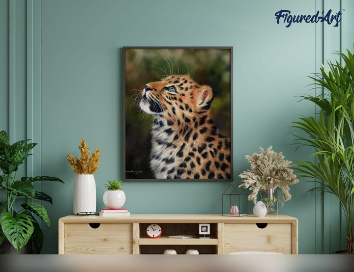 Malen nach Zahlen 40x50cm auf Keilrahmen gespannt Figured’Art Neugieriger Leopard - Kidis Art