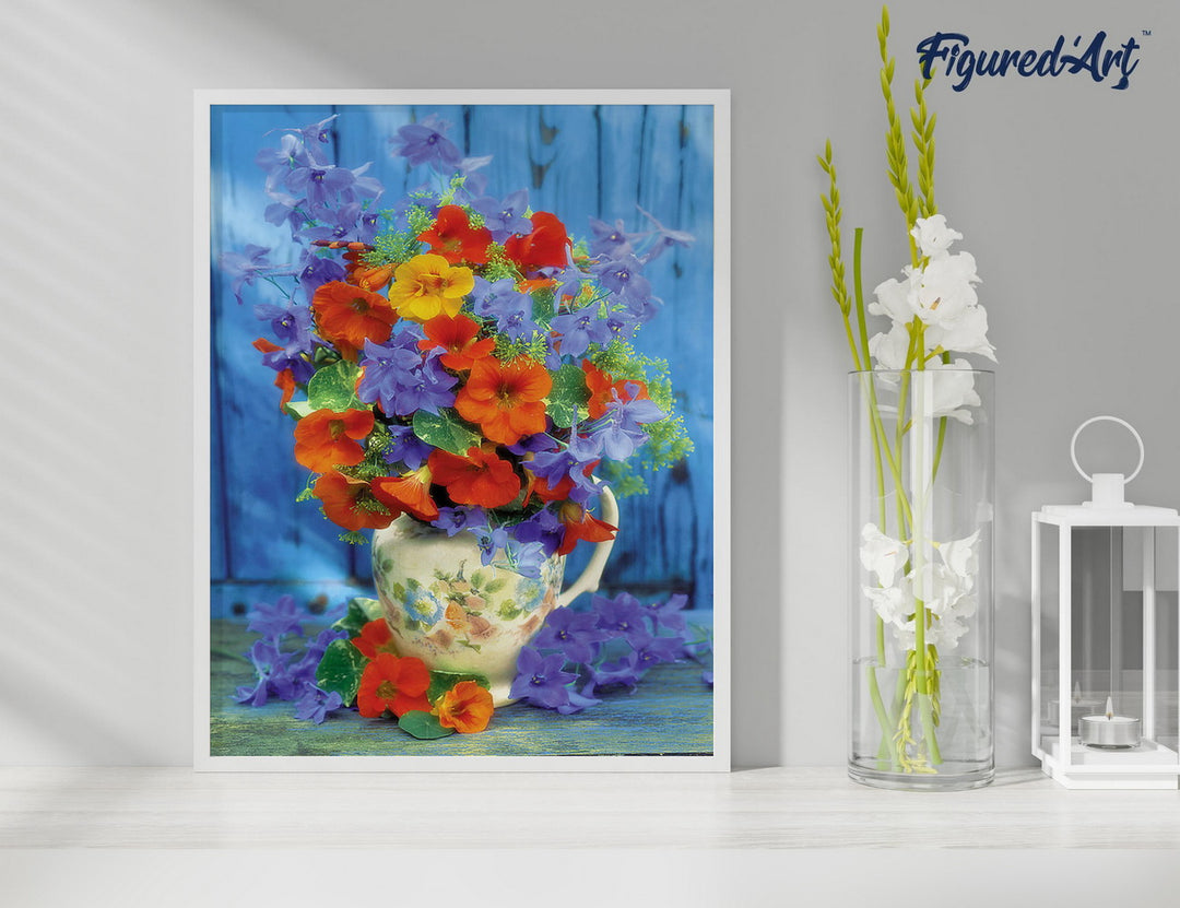 Malen nach Zahlen 40x50cm ohne Keilrahmen Figured’Art Blumenstrauss in Orange und Lila - Kidis Art