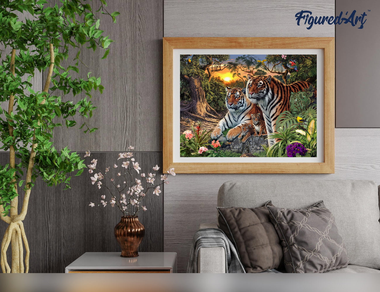 Malen nach Zahlen 40x50cm ohne Keilrahmen Figured’Art Tiger Familie - Kidis Art