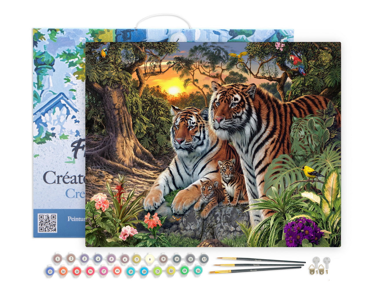 Figured'Art Malen nach Zahlen 40x50cm auf Keilrahmen gespannt Tiger Familie - Kidis Art