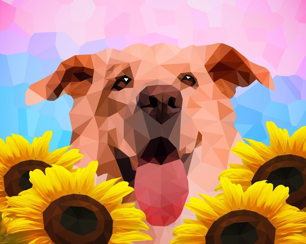Kreuzstich 32x40cm – Hund Polygon Art - Kidis Art