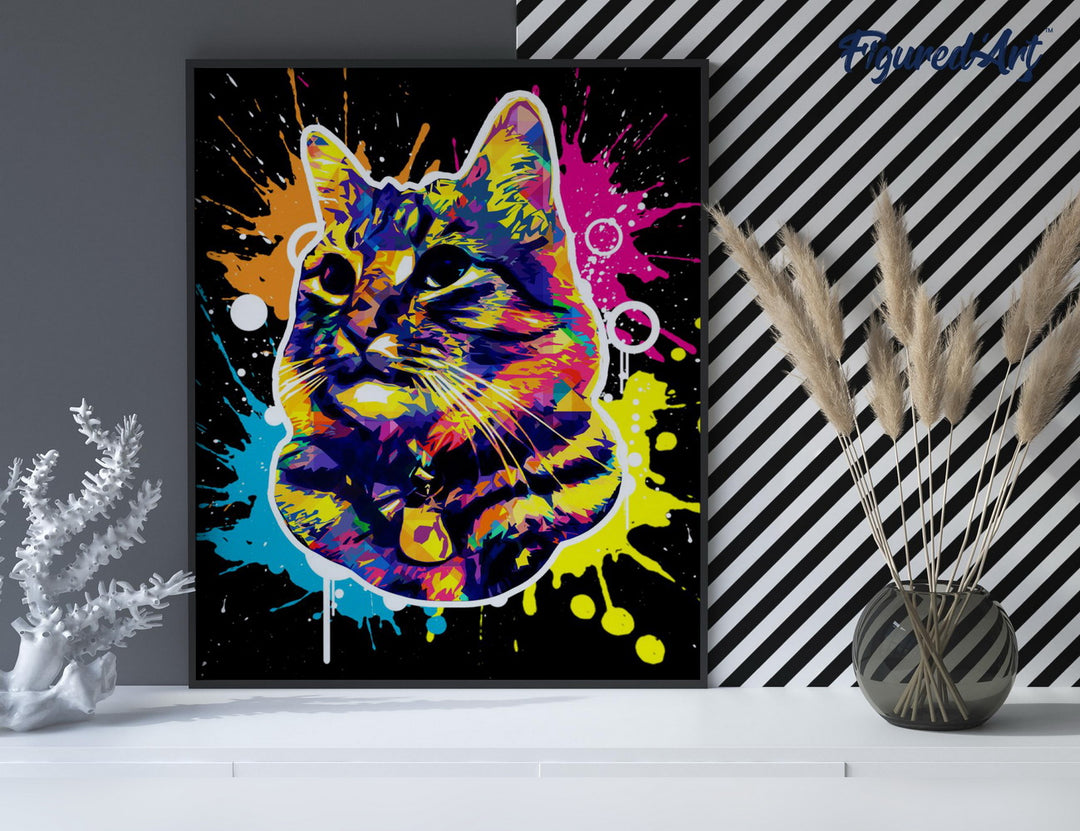 Malen nach Zahlen 40x50cm ohne Keilrahmen Figured’Art Katze Pop Art - Kidis Art