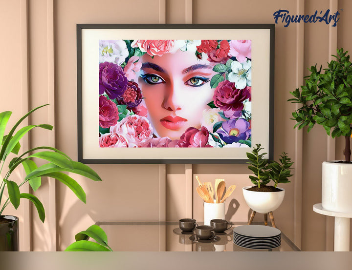 Malen nach Zahlen 40x50cm auf Keilrahmen gespannt Figured’Art Gesicht und Blumen - Kidis Art