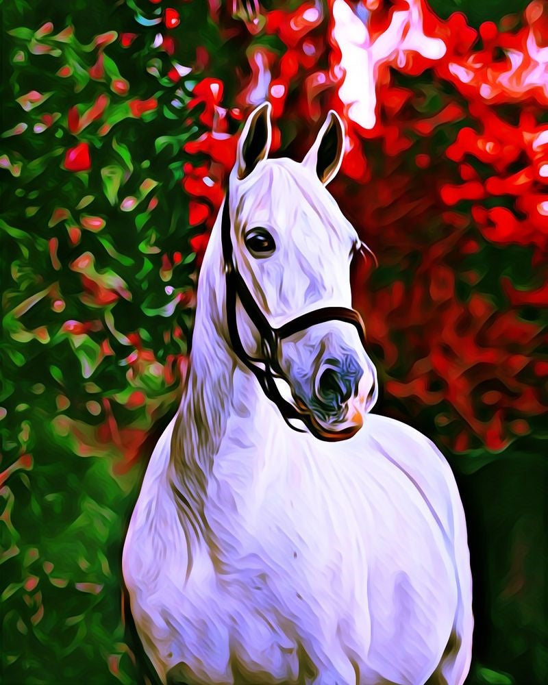 Kreuzstich 32x40cm – Weisses Pferd - Kidis Art