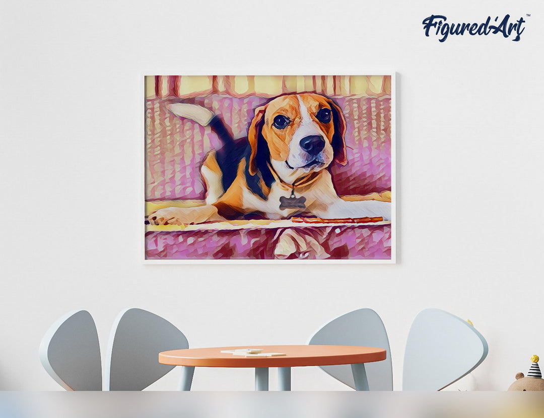 Malen nach Zahlen 40x50cm auf Keilrahmen gespannt Figured’Art Herziger Beagle - Kidis Art