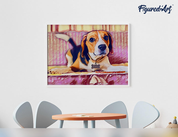 Malen nach Zahlen 40x50cm auf Keilrahmen gespannt Figured’Art Herziger Beagle - Kidis Art