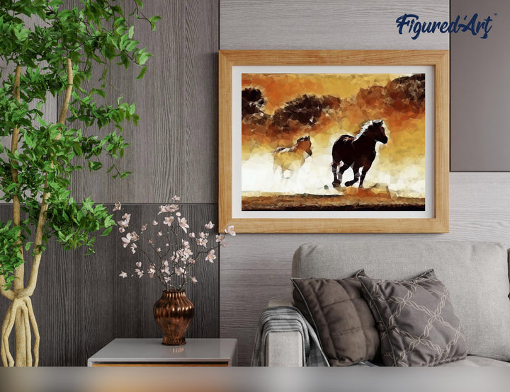Malen nach Zahlen 40x50cm auf Keilrahmen gespannt Figured’Art Wilde Pferde - Kidis Art
