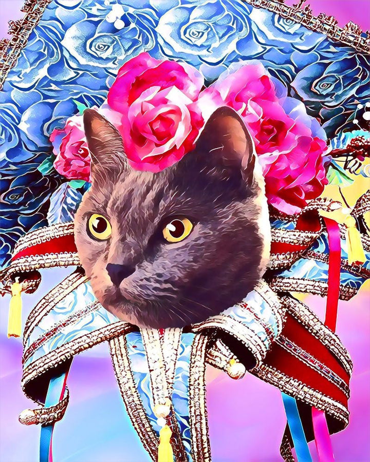 Kreuzstich 32x40cm – Mardigras Katze - Kidis Art