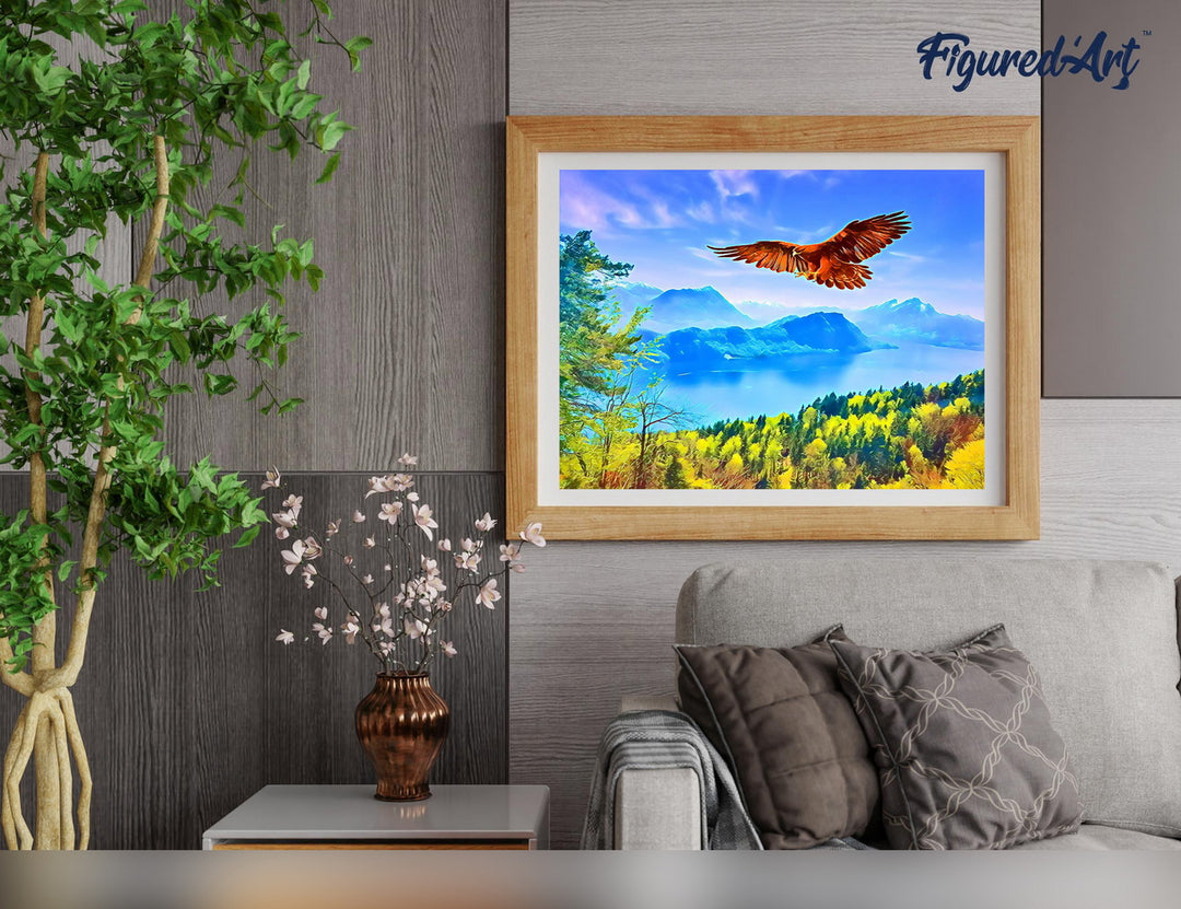 Malen nach Zahlen 40x50cm ohne Keilrahmen Figured’Art Adler und schweizer Landschaft - Kidis Art